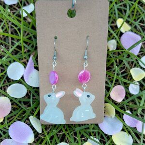 🐰 Pink Bunny Bliss Dangle Earrings – Whimsical Spring Cottagecore Jewelry 🩷